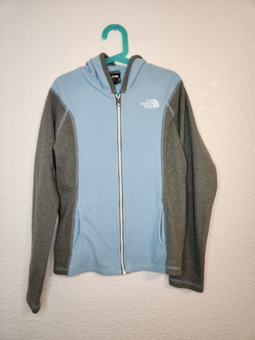 The North FaceFleece Sweatshirt Jacket Solid Teal Blue Gray Full Zip Sz M 10 12